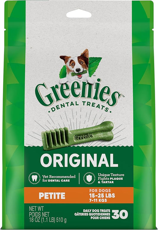 Greenies Original Petite Natural Dental Care Dog Treats, 18 oz. Pack (30 Treats)
