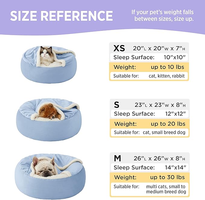 Lesure Medium Dog Bed with Cover Cave - Covered Round Dog Bed for Small and Medium Dogs, Machine Washable Burrow Pet Bed with Hooded Blanket, Cuddler Cozy Cave Dog Bed with Anti-Slip Bottom, Blue 26"