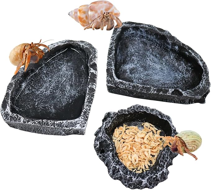 3 Pack Reptile Food Dish, Resin Hermit Crab Food & Water Bowl, Reptile Feeding Food Dish Kit, Tank or Aquarium Accessory, Suitable for Turtle Lizard Hermit Crab Snail Bearded Dragon Leopard Gecko