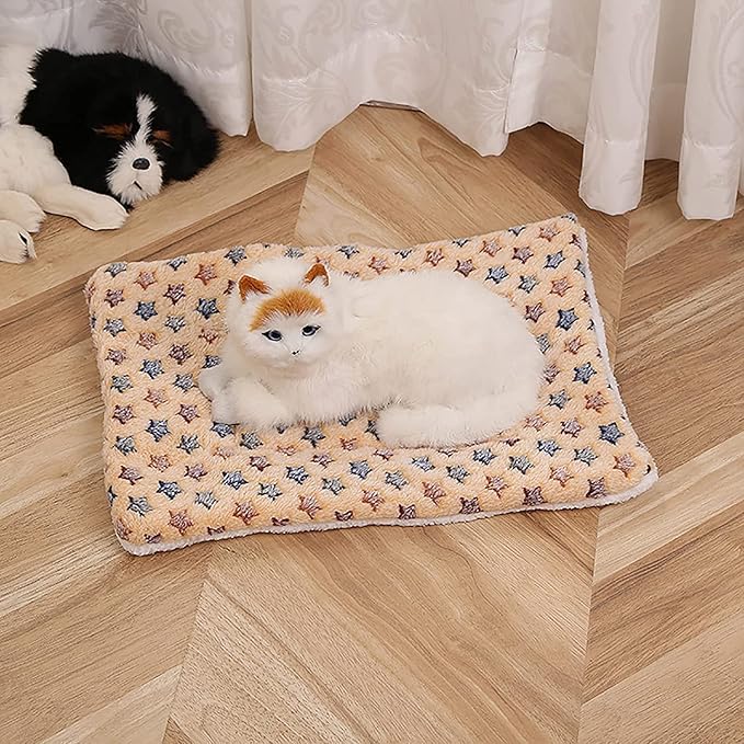 Cozy Calming Cat Blanket, Flannel Cushion for Pet Cozy Calming Blanket for Anxiety and Stress, Cozy Kitty Bed for Indoor Cats Calming Thick Ultra Soft Pet Bed Mat (Brown Star, M (19.7" x 23.6"))