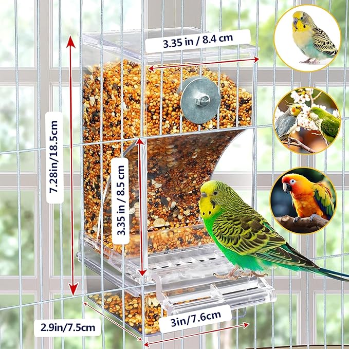 No Mess Bird Feeders Anti Spill Transparent Bird Feeder for Cage Bird Parrot Automatic Feeder Seed Food Container Cage Accessories for Budgies Canary Cockatiel Finch