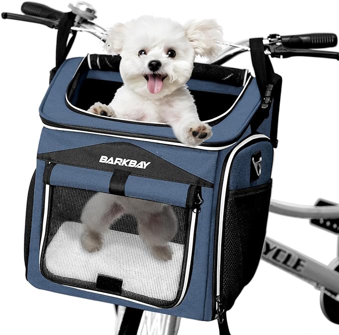 Dog Bike Basket Carrier, Expandable Foldable Soft-Sided Dog Carrier, 2 Open Doors, 5 Reflective Tapes, Pet Travel Bag,Dog Backpack Carrier Safe and Easy for small medium Cats and Dogs(Blue)