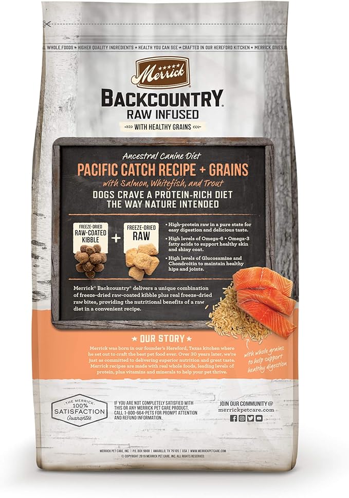 Merrick Backcountry Raw Infused Dry Dog Food Pacific Catch Recipe with Healthy Grains, Freeze Dried Dog Food - 20 lb. Bag