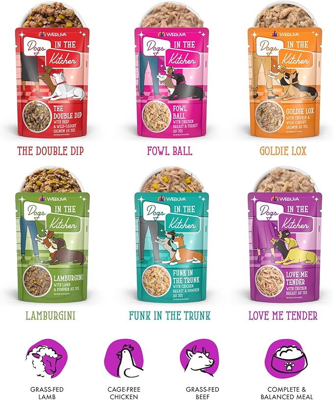 Weruva Dogs in The Kitchen, Variety Pack, Pooch Pouch Party!, Wet Dog Food, 2.8Oz Pouches (Pack of 12)