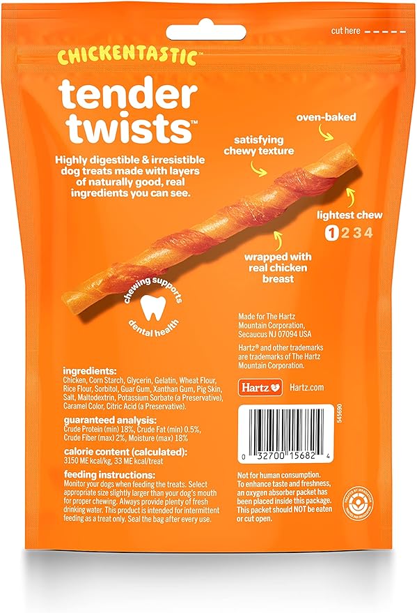 Hartz Oinkies Rawhide-Free Tender Treats Wrapped with Chicken Dog Treats Chews, 18 Count, Highly Digestible, No Artificial Flavors, Perfect for Smaller and Senior Dogs(Packaging May vary)