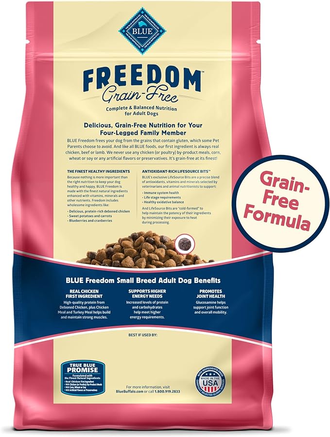 Blue Buffalo Freedom Grain-Free Small Breed Dry Dog Food, Supports High Energy Needs, Made in the USA With Natural Ingredients, Chicken & Potatoes, 4-lb. Bag