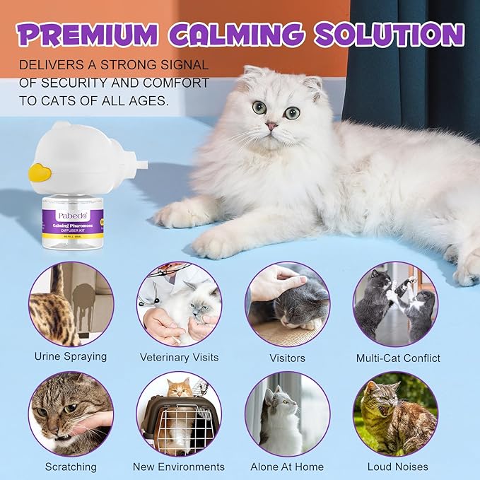 Cat Pheromones Calming Diffuser, 2 in 1 Cat Calming Starter Kit (Diffuser Head + 2pcs 48ml Vial) for 60 Days Use, Enhanced Cat Calming Diffuser Kit for Cat Anxiety Relief