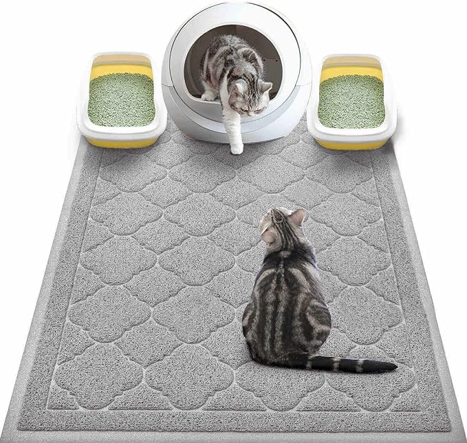 WePet Cat Litter Box Mat, Kitty Premium PVC Pad, Durable Trapping Rug, Phthalate Free, Urine-Resistant, Scatter Control, XXL 47 x 36 Inch, Cadet Grey