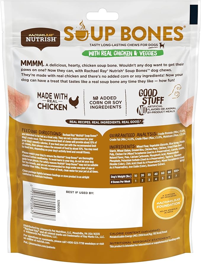 Rachael Ray Nutrish Soup Bones Dog Treats, Chicken & Veggies Flavor, 3 Count (Pack of 8)