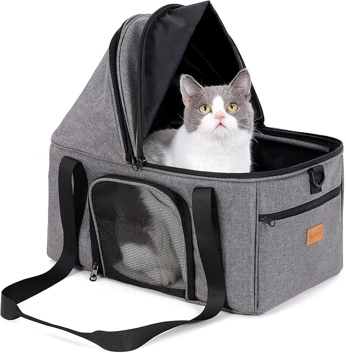 BurgeonNest Large Cat Carrier for 2 Cats,Soft Sided Pet Carrier for Large Cat 15 lbs, Upgrade Small Dog Carrier, Collapsible Cat Travel Carrier with Semi-Open Mode Canopy, Easy to Get Cat in