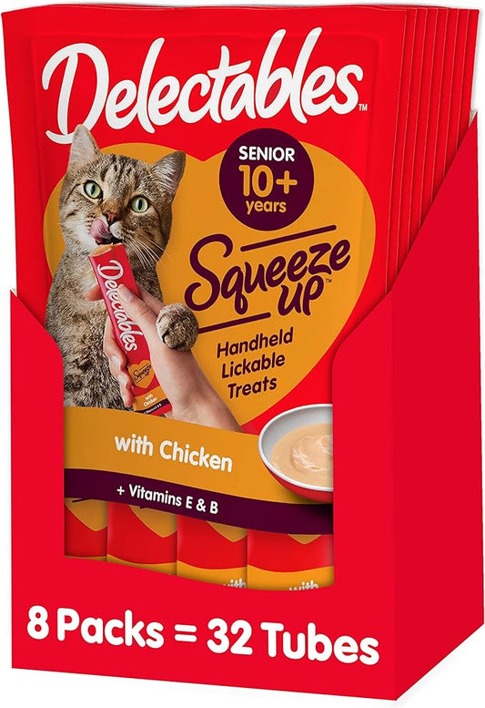 Hartz Delectables Squeeze Up Senior 10+ Interactive Lickable Wet Cat Treats 4 Count (Pack of 8)