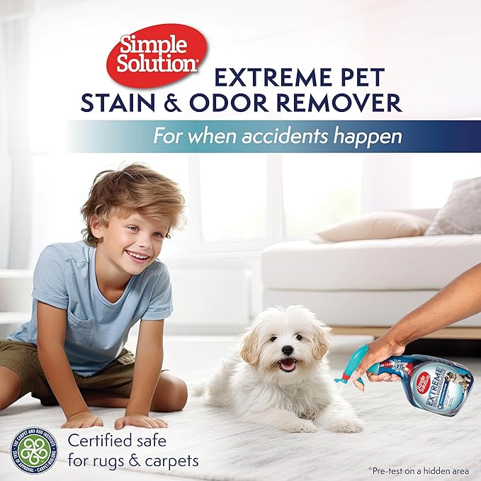 Simple Solution Extreme Pet Stain And Odor Remover, Enzymatic Cleaner With 3X Pro-Bacteria Cleaning Power, 32 Ounces