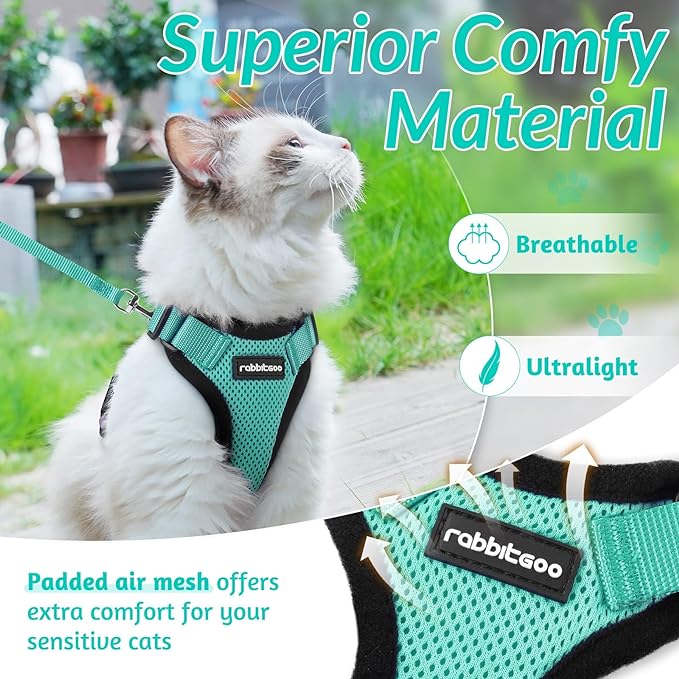 rabbitgoo Cat Harness and Leash for Walking, Escape Proof Soft Adjustable Vest Harnesses for Cats, Easy Control Breathable Reflective Strips Jacket, Emerald, XS