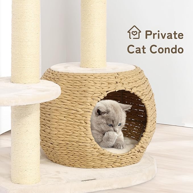 KAMABOKO Modern Cat Tree, Cat Tree for Indoor Cats w/Natural Sisal Scratching Posts, Hand-woven Condo & Top Perch, 39" Tall Cat Tree for Kittens Climb Play & Rest