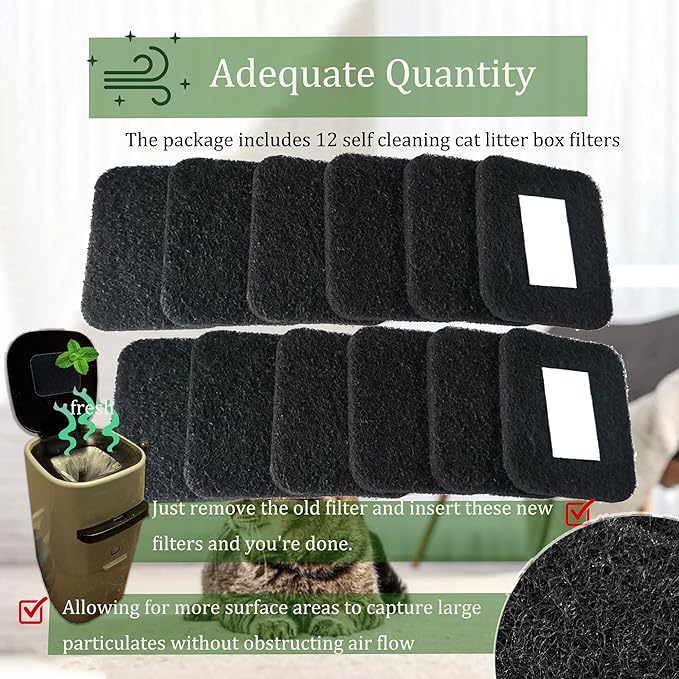 6 Pack Charcoal Filters Replacement for Litter Genie Standard Pail, Activated Charcoal Filters Compatible with Litter Genie Cat Litter Box Waste Disposal System for Odor Control (12)