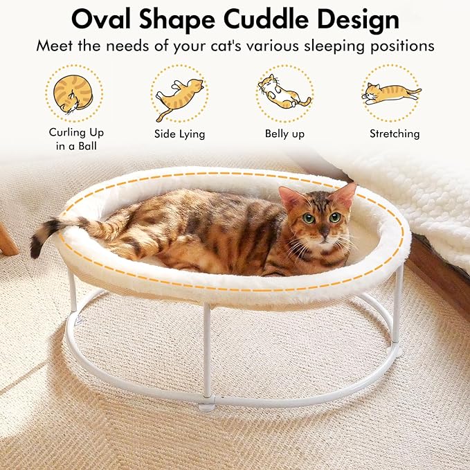 Elevated Cat Hammock Bed for Indoor Cats, Fluffy Warm Cuddle Cat Bed with Detachable Pad Bed Cover, Raised Pet Bed Cuddler for Sleeping Kittens, Small Dog, Oval Cat Hammock