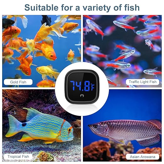 Newest Aquarium Thermometer, 2 Pack Wireless Digital Fish Tank Thermometer, Large LED HD Display, ±0.18°F High Precision, Fahrenheit Tank Temperature Measurement for Fish, Axolotl (Black)