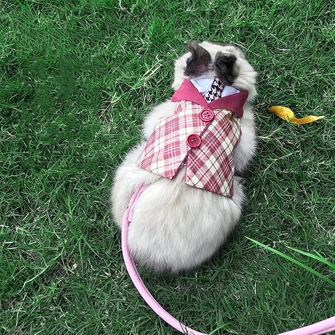 Bunny Harness and Leash,Adjustable Soft Guinea Pig Clothes Pet Rabbit Ferret Harness Costumes for Small Animals Dress