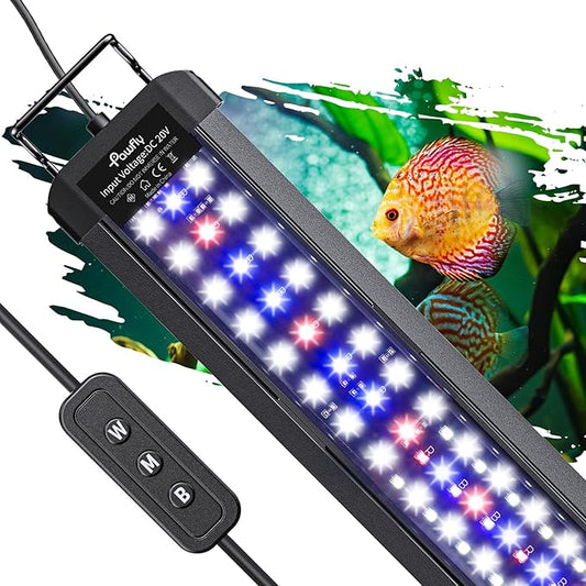 Pawfly12W Aquarium LED Light for 18 to 24 Inch Fish Tanks Extendable Fish Tank Light with Full Spectrum Brilliant White Blue Red Lights with Daytime & Night Modes and Adjustable Brightness