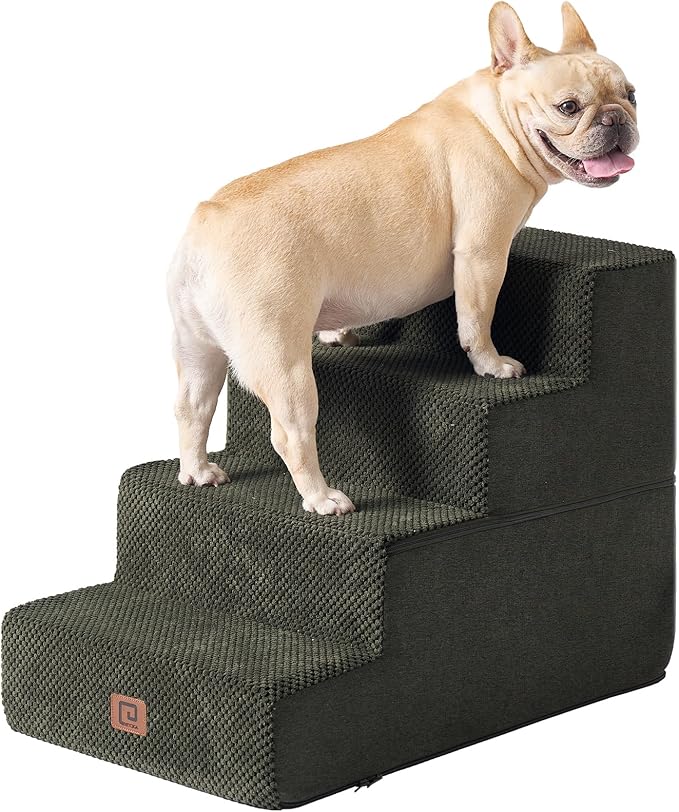 EHEYCIGA Dog Stairs for Bed 18”H, 4-Step Dog Steps for High Bed, Pet Steps for Small Dogs and Cats, Non-Slip Balanced Dog Indoor Ramp, Olive Green