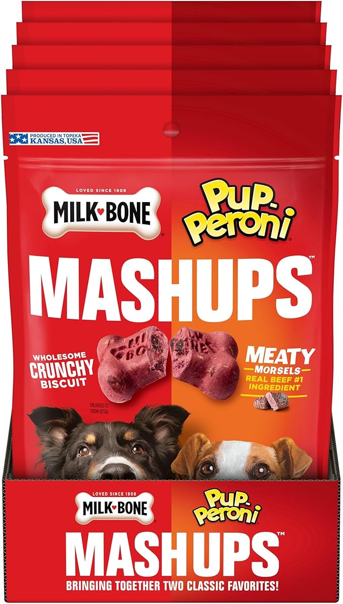 Milk-Bone and Pup-Peroni Mashups Dog Treats, 10 Ounce (Pack of 5), Crunchy Biscuit with Meaty Morsels