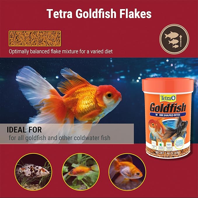 Tetra Goldfish Worm Shaped Bites Fish Food, 2.46 Oz., Complete Food for All Goldfish