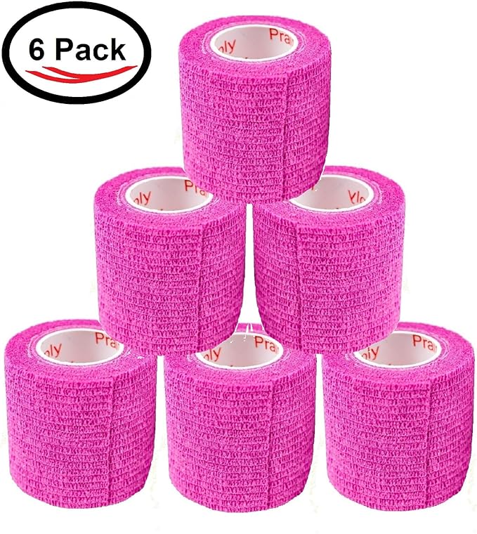 2 Inch Vet Wrap Tape Bulk (Fuchsia) (Pack of 6) Self Adhesive Adherent Adhering Flex Bandage Grip Roll for Dog Cat Pet Horse