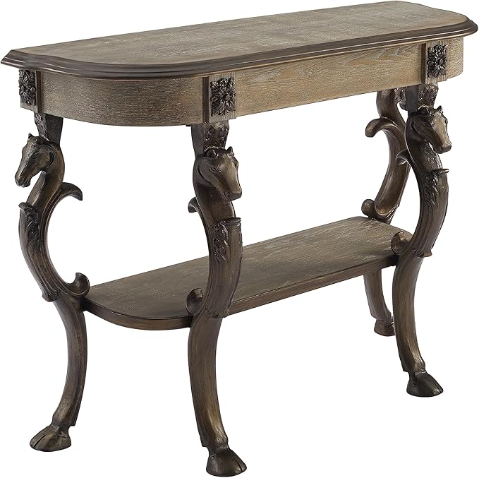 Powell Pewter Flicka Horse Hoof Cast Legs and Distressed Wood Console Table