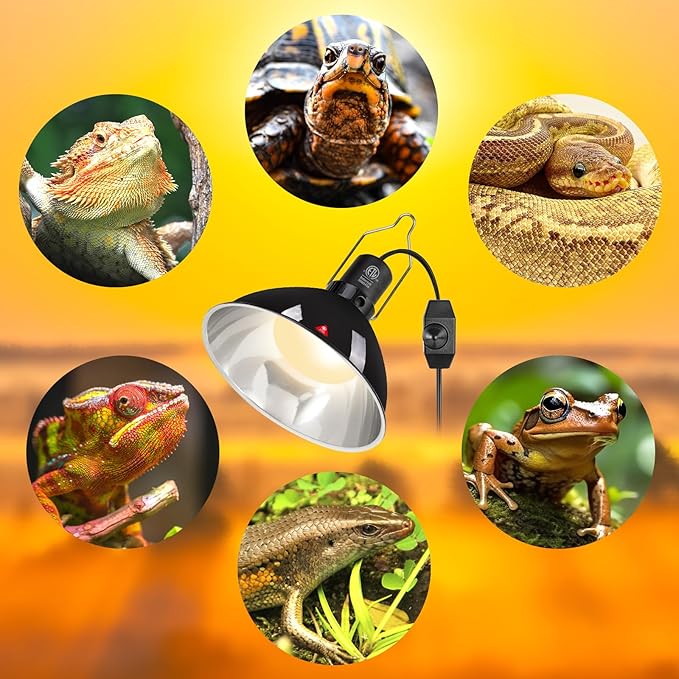 REPTI ZOO Upgrade Reptile Light Fixture with Dimming,8.5 inch Deep Dome Lamp Fixture for Reptile Tank Terrarium, Reptile Heat Lamp Fixture for UVB UVA Bulb Basking Heat Bulb