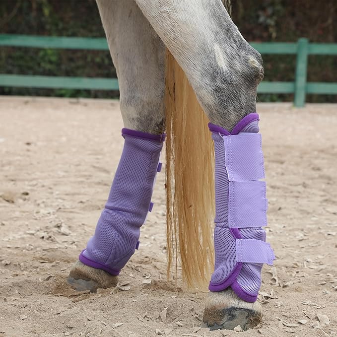 Horse Fly Boots - Fly Horse Boots Perfect for Equine Leg Wraps and Maximum Horse Fly Protection Set of 4 (Violet, Cob)