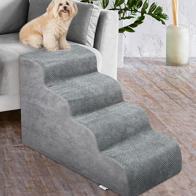 Dog Stairs for Small Dogs - High Density Foam Dog Ramp, Extra Wide Pet Steps with Non-Slip Bottom for High Beds, Couche and Sofa, Best for Dogs Injured, Older Dogs Cats, Pet with Joint Pain