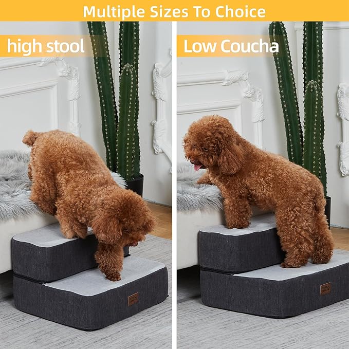 Dog Stairs for Small Dogs, Stitching Foam Pet Steps Extra Wide for High Beds Sofas and Chairs, DIY Pet Stairs Anti-skid Folding Dog Steps for Large Dog and Cats,2 Step, Grey