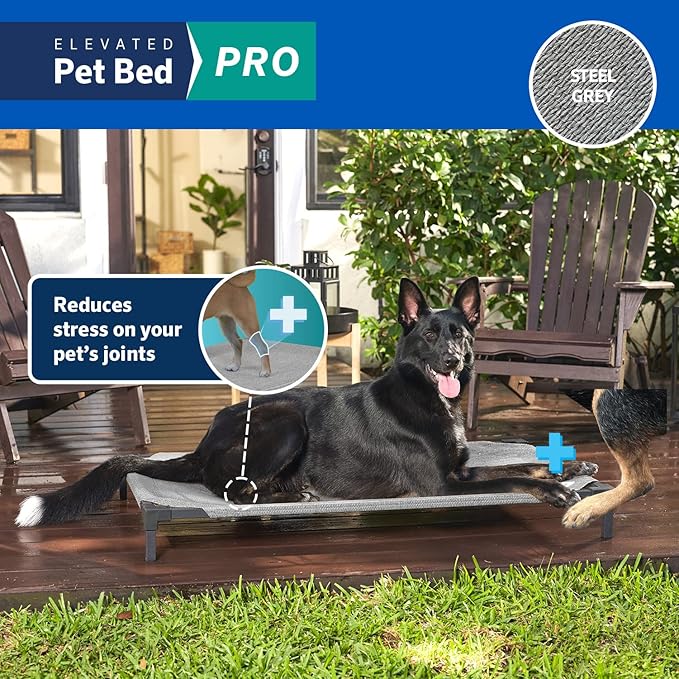 COOLAROO Cooling Elevated Dog Bed PRO Standard, Fits in 48in Crate, Easy Assembly Frame, Steel Grey.