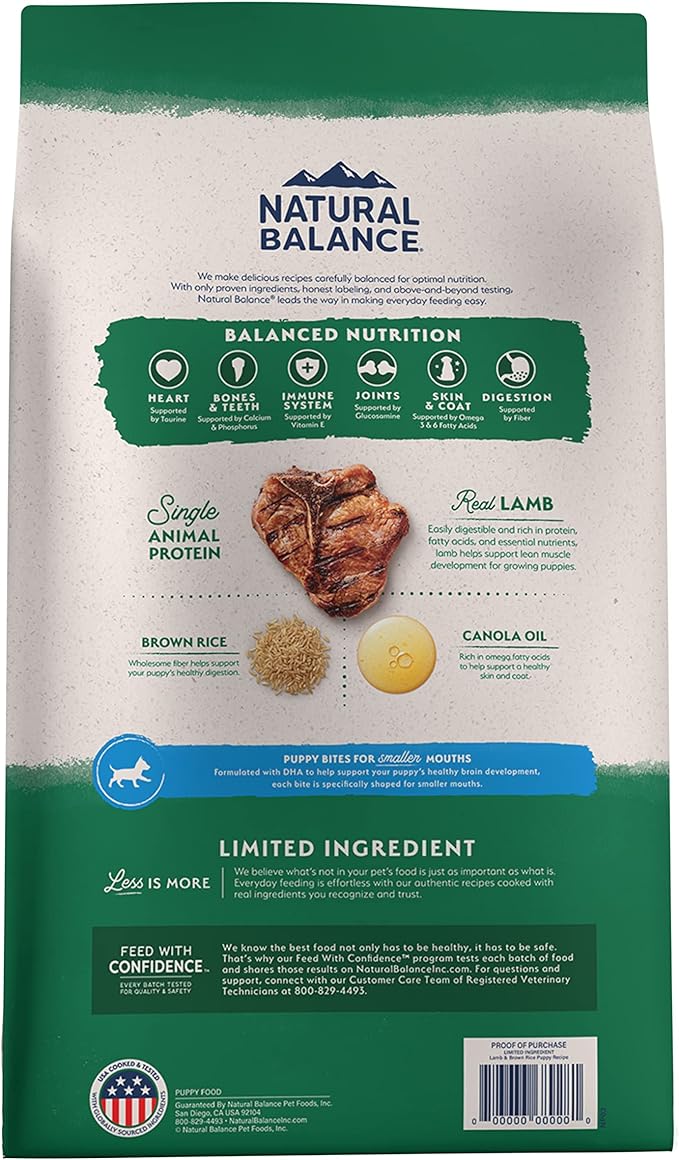 Natural Balance Limited Ingredient Puppy Dry Dog Food with Healthy Grains, Lamb & Brown Rice Recipe, 12 Pound (Pack of 1)