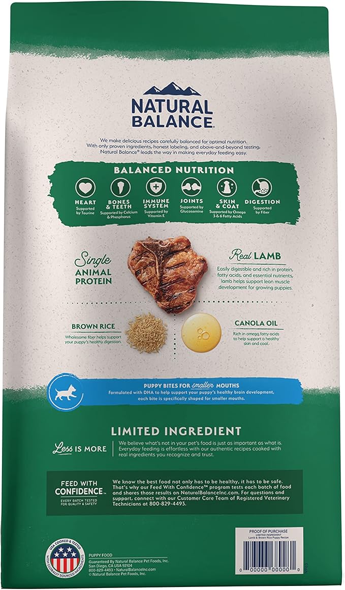 Natural Balance Limited Ingredient Puppy Dry Dog Food with Healthy Grains, Lamb & Brown Rice Recipe, 12 Pound (Pack of 1)