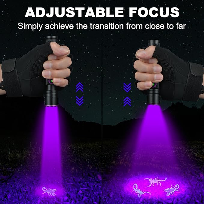 ULTRAFIRE UV 395nm Flashlight - USB Rechargeable, Powerful Ultraviolet LED Black Light with Clip, Ideal for Resin Curing/Scorpion Detection/Fluorescent Discovery/Pet Urine Disclosure - Pack of 2