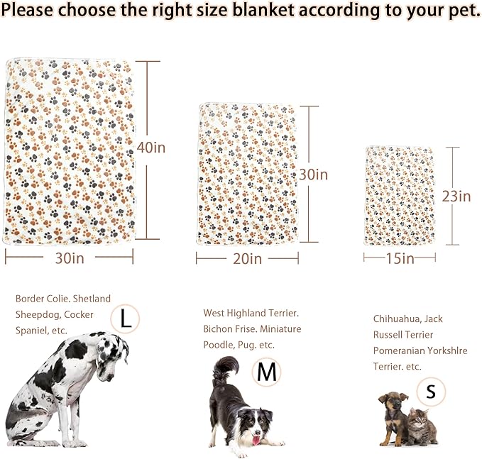 Blankets for Dogs,1 Pack 3 Dog Blankets for Medium Dogs,Washable Pet Blanket 41" x 31",Cute Paw Pattern,Soft Puppy Blankets Pet Throw Cover for Kennel Crate Bed,Small Large Dog Blanket