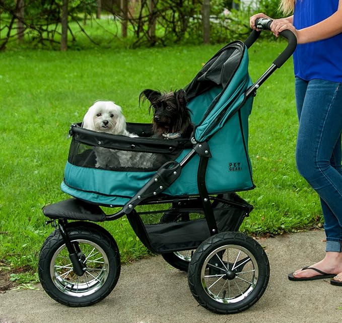 Pet Gear NO-Zip Double Pet Stroller, Zipperless Entry, for Single or Multiple Dogs/Cats, Plush Pad + Weather Cover Included, Large Gel-Filled Tires, 1 Model 3 Colors