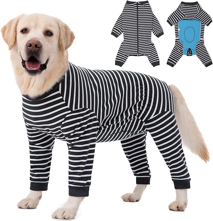 Dog Recovery Suit Full-Zipper After Post-Surgery Large Medium Dogs, Dog Bodysuit for Prevent Licking& Chewing Wounds Onesies Cone Alternative (Grey Stripe, 4X-Large)