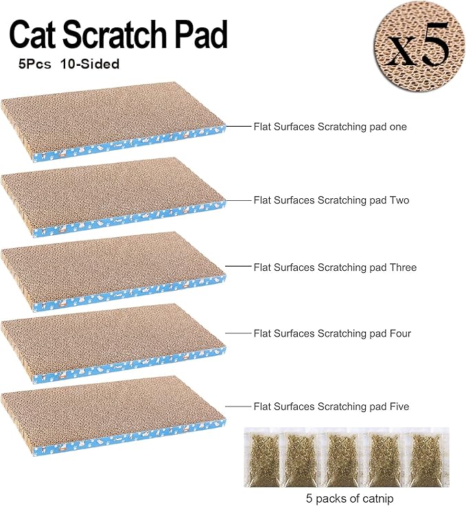 5 Packs in 1 Cat Scratch Pad, Cat Scratcher Cardboard,Reversible,Durable Recyclable Cardboard, Premium Scratch, Suitable for Cats to Rest, Grind Claws and Play (0.8" H(5 Packs))