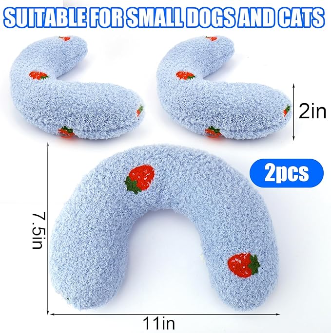 BABORUI 2Pcs Dog Calming Pillow for Small Dogs, U Shaped Dog Neck Pillow for Joint Relief Sleeping Improve, Machine Washable Pet Pillow for Dogs & Cats (Blue)