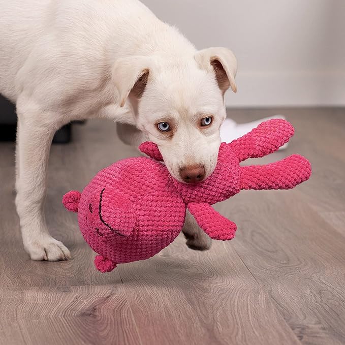 goDog Checkers Hippo Squeaky Plush Dog Toy, Chew Guard Technology - Pink, Large