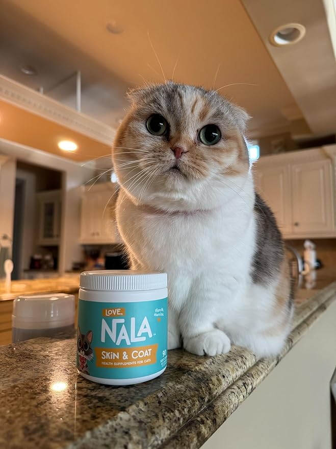 LOVE, NALA - Skin and Coat Supplement for Cats - 90 Tasty Soft Chews - Omega 3 Fish Oil, Biotin, Vitamin E Supports Skin & Fur Health - 3.2 oz