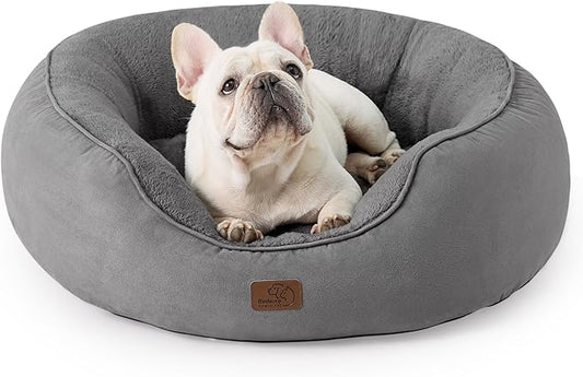 Bedsure Dog Bed for Medium Dogs - Round Washable Medium Pet Bed, Anti-Slip Donut Fluffy Plush Indoor Fur Cat Bed, 30 inches, Grey