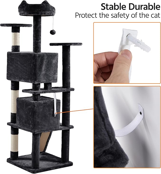 Yaheetech Multi-Level Cat Tree for Large Cats, with Cozy Condos for Indoor Cats