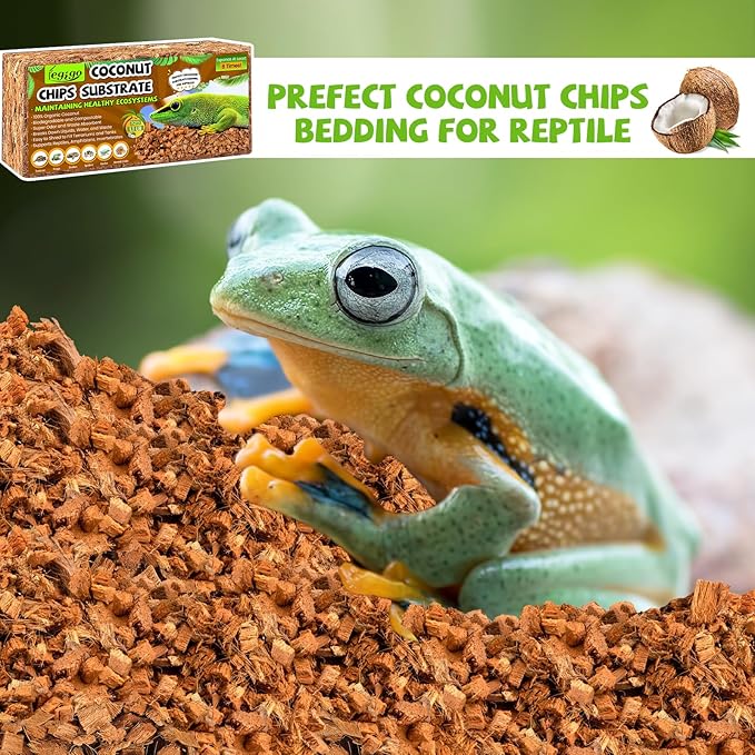 Legigo 4 Pack Coco Husk Substrate for Reptiles, Natural Coconut Chip Reptiles Bedding, Compressed Coco Husk Chips Terrarium Substrate for Snake, Tortoise, Ball Python, Gecko, Lizard, Bearded Dragon