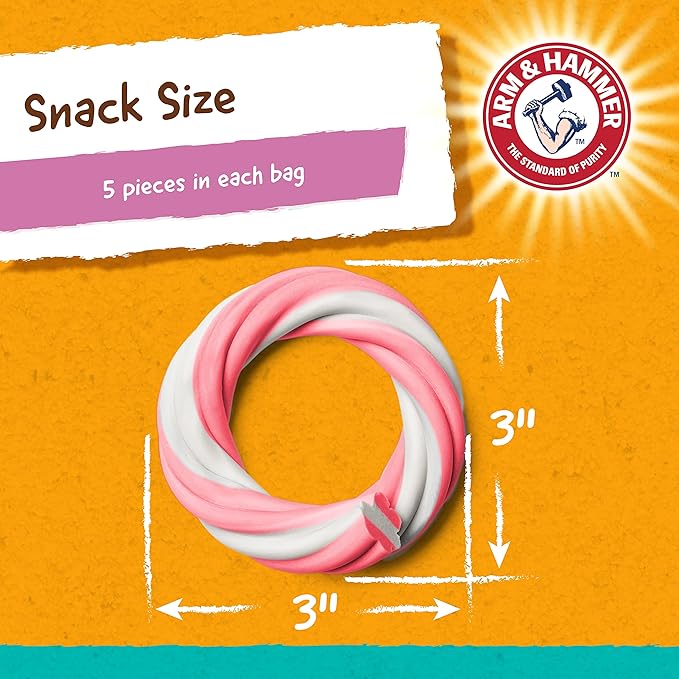 Arm & Hammer for Pets Ringers Dental Treats for Dogs Dog Dental Chews Fight Bad Breath & Tartar Without Brushing Fruity Strawberry Flavor in Dog Treat Bag,Dental Dog Chews(Pack of 24,120 Count)