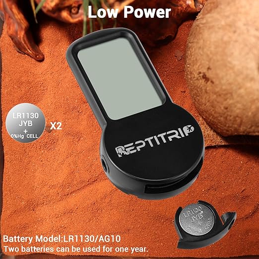 Reptile Thermometer, Hygrometer for Reptile Tank, Hygrometer Thermometer with Digital LCD Display, Support for Fahrenheit and Celsius, with Two Batteries