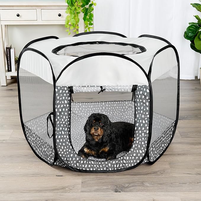 Furhaven Pop Up Playpen Pet Tent Playground - Gray Pebbles, Medium