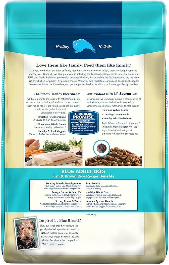 Blue Buffalo Life Protection Formula Adult Dry Dog Food, Helps Build and Maintain Strong Muscles, Made with Natural Ingredients, Fish & Brown Rice Recipe, 30-lb. Bag